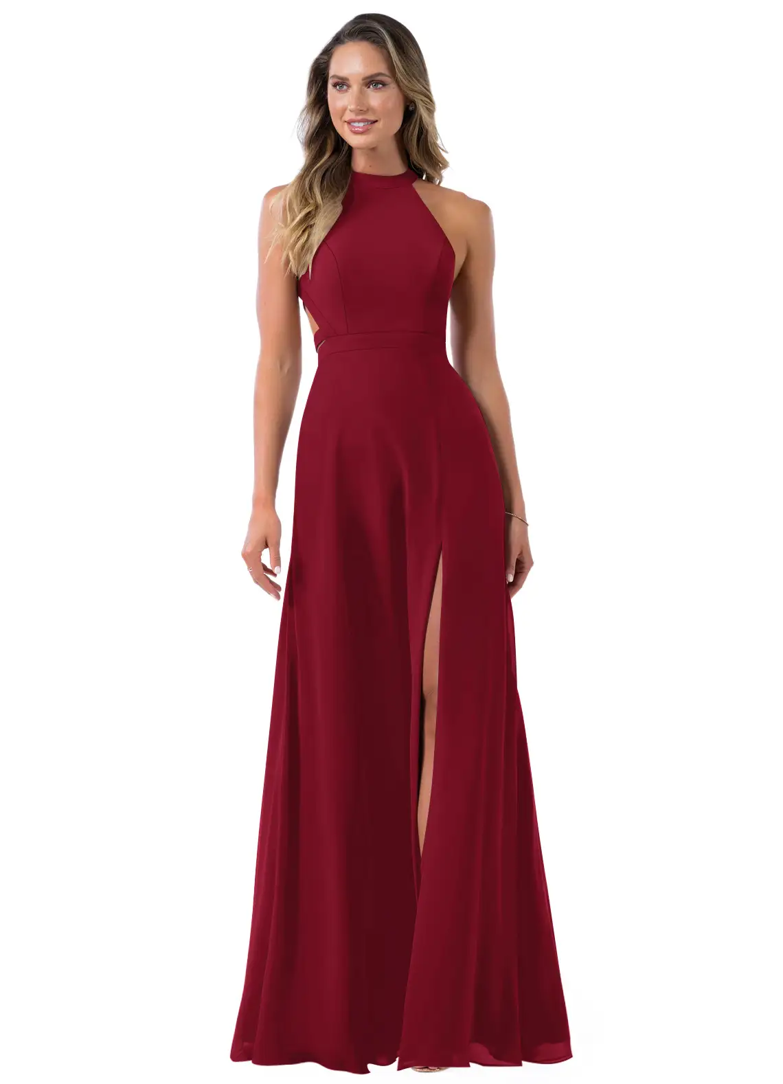 Burgundy Flowy Halter Chiffon Dress