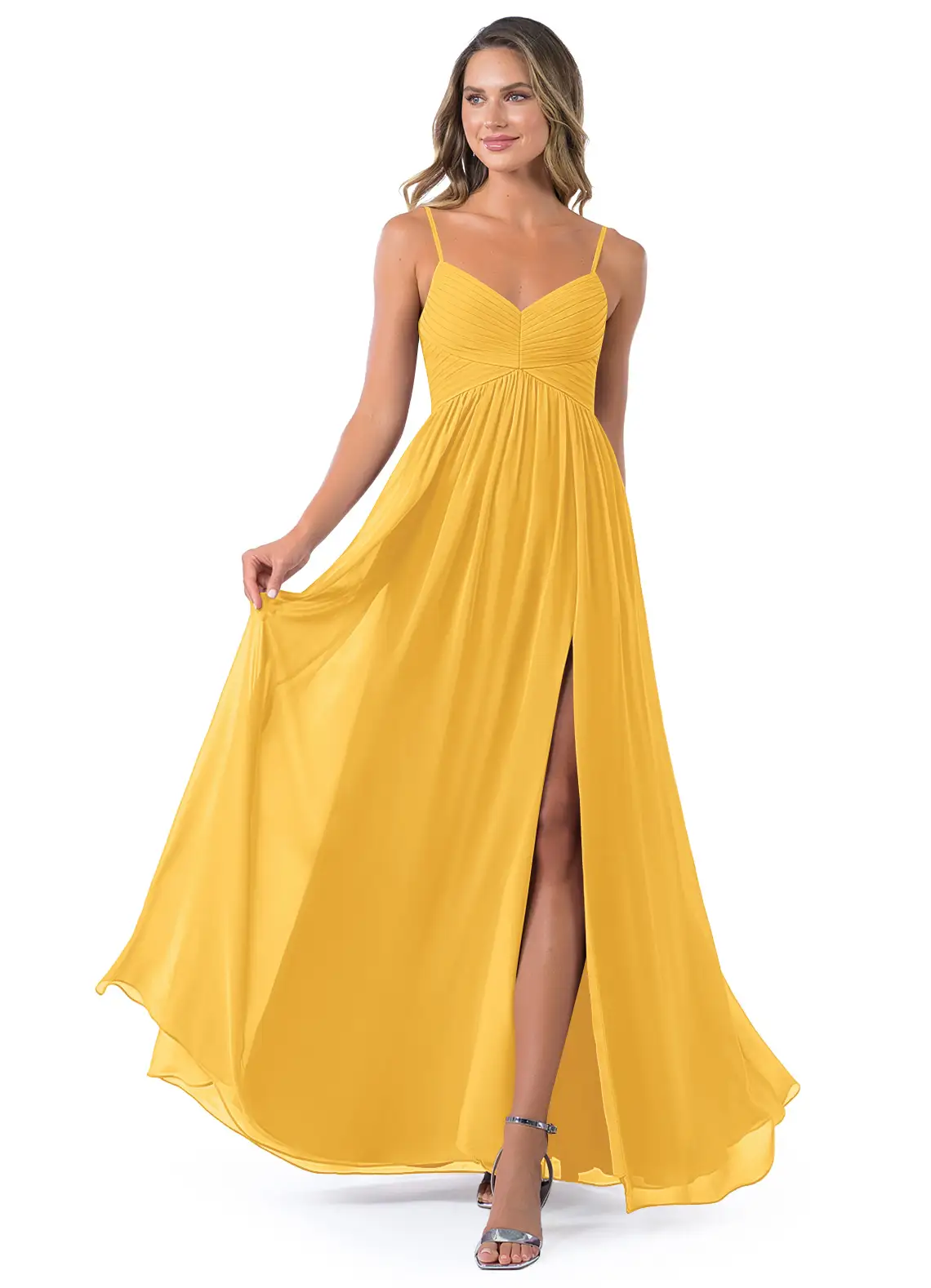 Marigold Flowy Pleated Chiffon Dress