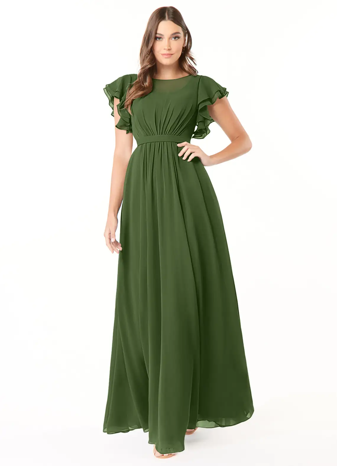 A-Line Ruffled Chiffon Long Dress