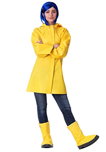 Fun Costumes Adult Coraline Costume | Women's Yellow Hooded Rain Jacket Outfit with...