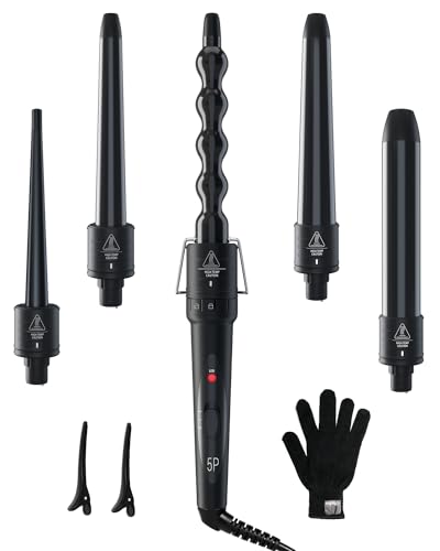 5 in 1 Curling Wand Set: Ohuhu Curling Iron Wand 5Pcs 0.35 to 1.25 Inch...