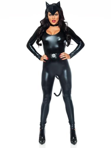 Leg Avenue Women's Sexy Femme Fatale Cat Villain Costume, Black, Large