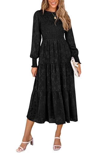 PRETTYGARDEN Women's Fall Spring Midi Dress Long Sleeve Floral Smocked Elegant...