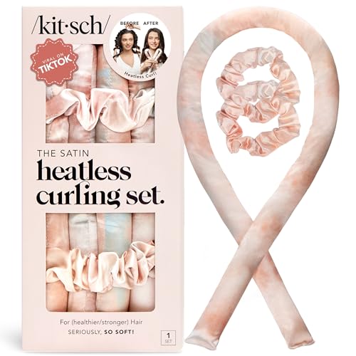 Kitsch Satin Heatless Curling Set – Heatless Curls Overnight with 34' Hair Curler &...