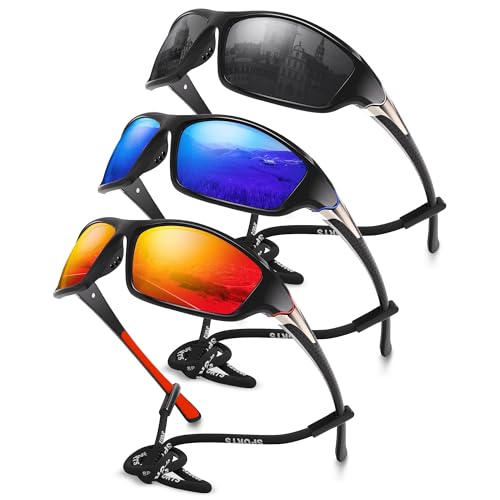 Foliful 3 Pack Polarized Sports Sunglasses for Men, Mens Sunglasses Wrap Around UV400...