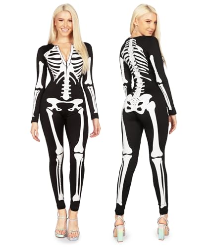 Tipsy Elves Form Fitting & Flattering Skeleton Bodysuit for Halloween - Women's Sexy...