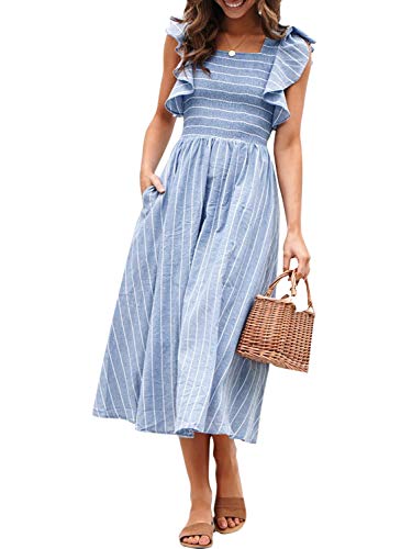 Miessial Womens Summer Dress 2025 Casual Short Sleeve Striped Linen Midi Dresses Boho...