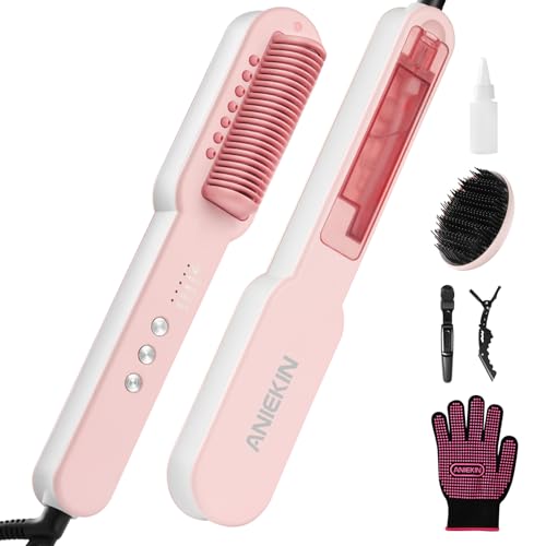 Aniekin 3 in 1 Steam Hair Straightener Brush, 4 Temp Settings & Steam Reduces Damage,...