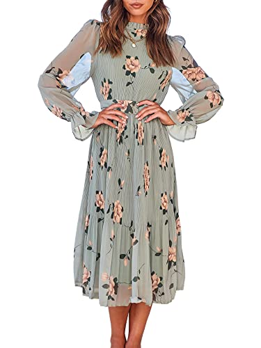 ANRABESS Women's Floral Chiffon Midi Dress Puff Long Sleeve Mock Neck Summer Wedding...