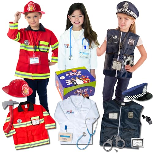 Born Toys Premium 16pcs Costume Dress up Set for Kids Ages 3-7 Fireman,Police...
