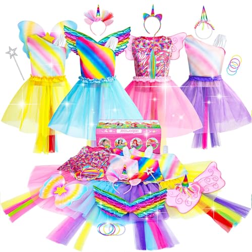 Jeowoqao Girls Unicorn Princess Dress up Trunk Set 19 Pcs, Girls Rainbow Unicorns...