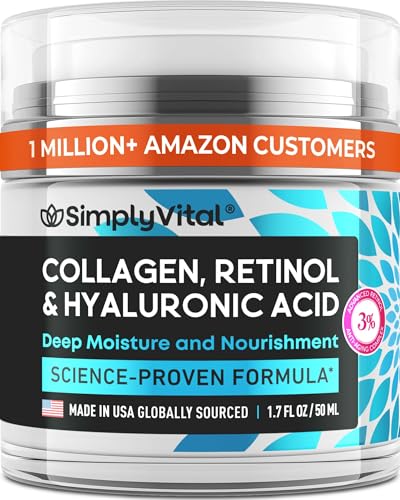 SimplyVital Collagen, Retinol & Hyaluronic Acid Cream - Anti-Aging Face Moisturizer...