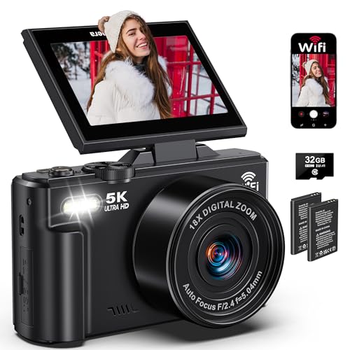 5K Digital Camera for Photography - 75MP WiFi Vlogging Camera for YouTube - UHD 18X...