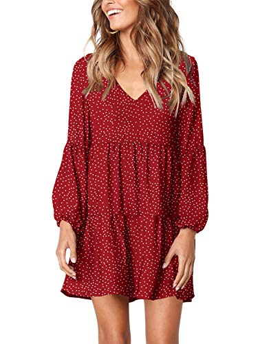 Amoretu Women's Long Sleeve Casual V Neck Polka Dot Swing Tunic Dress, Summer, Fall,...