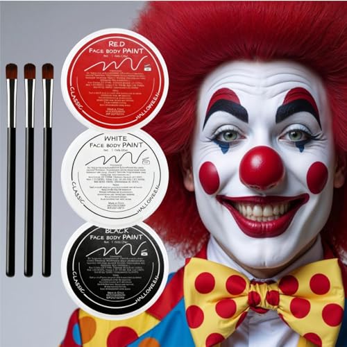 Clown Makeup Kit, White Black Red Face Body Paint Set, Halloween Clown Joker Makeup...