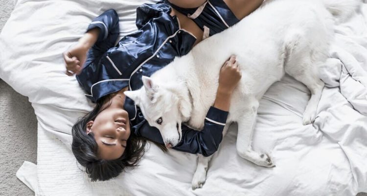 Girl wearing silk pajama set