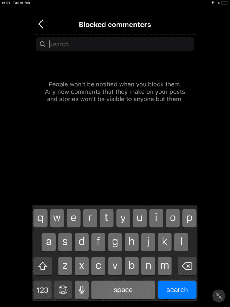 Instagram "Blocked commenters" Screen
