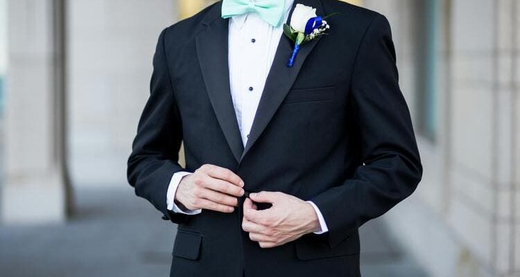 Man Wearing Black and Teal Tuxedo
