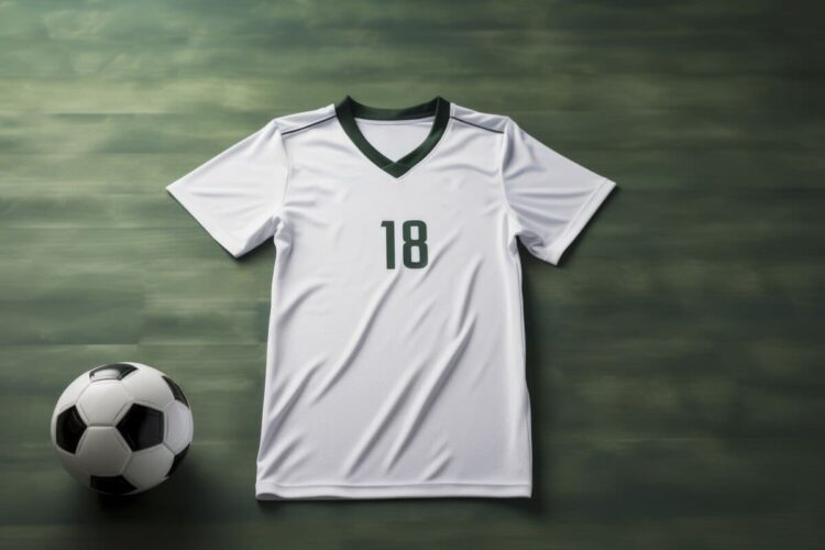 View of football player t-shirt and football