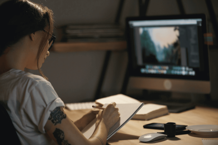 a girl writing something