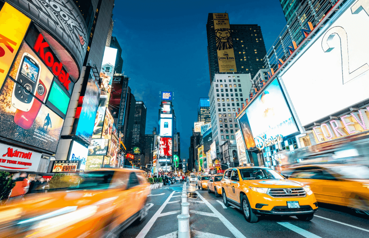 Busy New York City street with heavy traffic