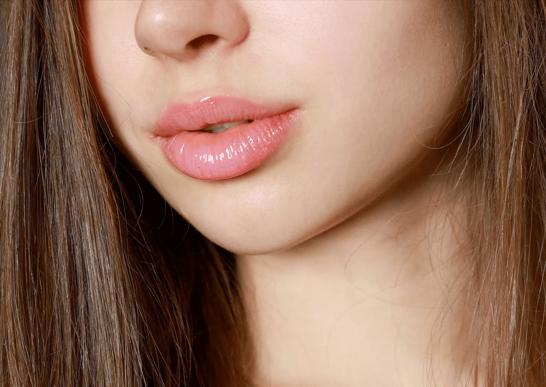 lips enhancement of woman with long brown hair in beauty blog