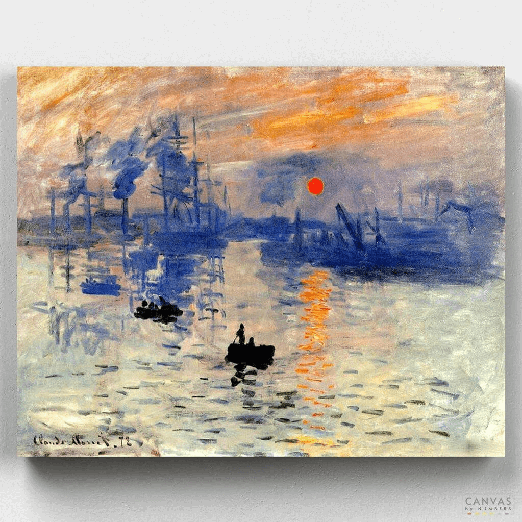 Painting of boats in harbor at sunset for custom canvas wall art