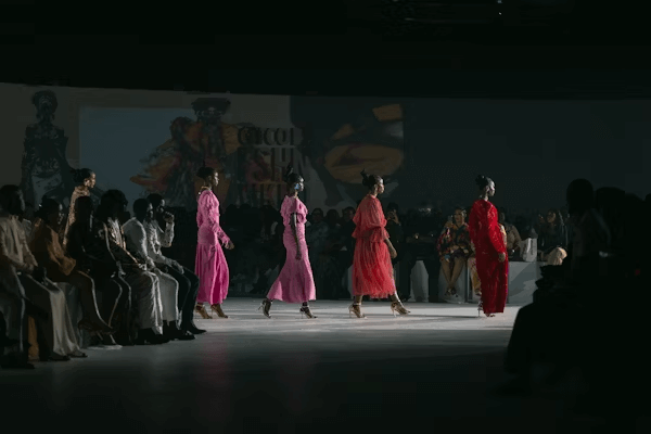 Women walking on fashion week runway